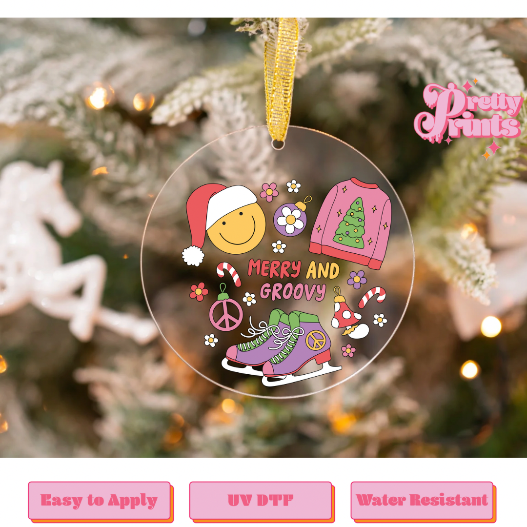 UVDTF DECAL ORNAMENT Merry And Groovy