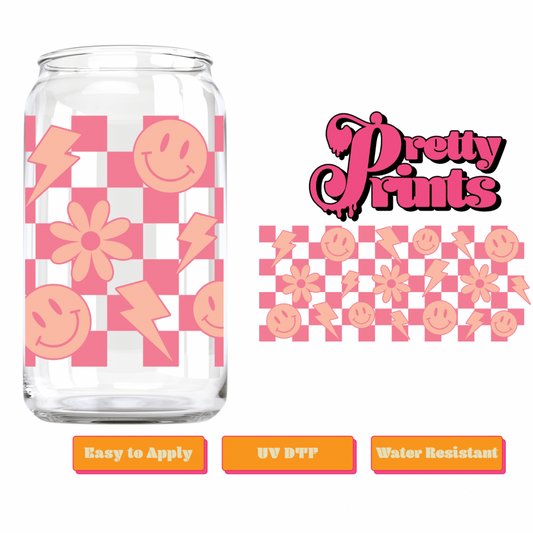 UVDTF pink checkered thunder smiles