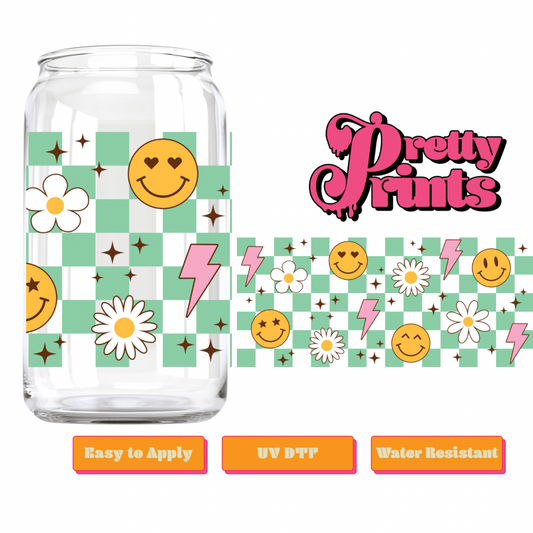 UVDTF green checkered smiley face