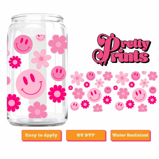 UVDTF pink retro smiley faces