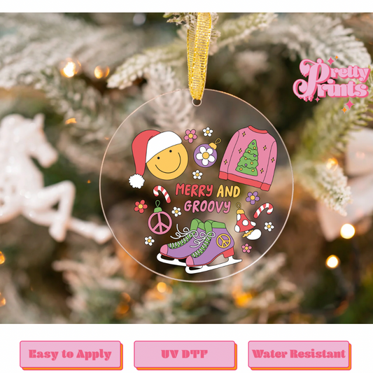 UVDTF DECAL ORNAMENT Merry And Groovy