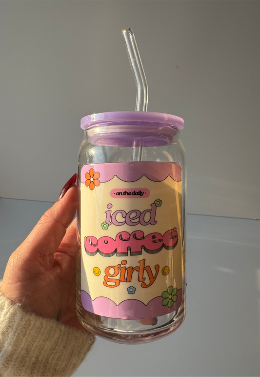 16oz Libbey Glass can Iced coffee girly