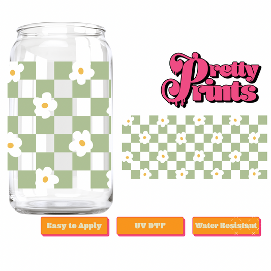 UVDTF green checkered white flowers