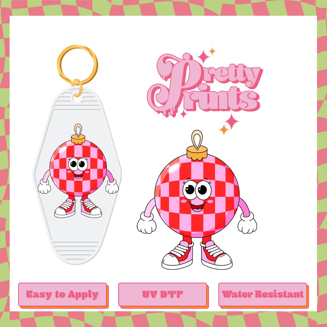 Uvdtf Retro Checkered ornament pink