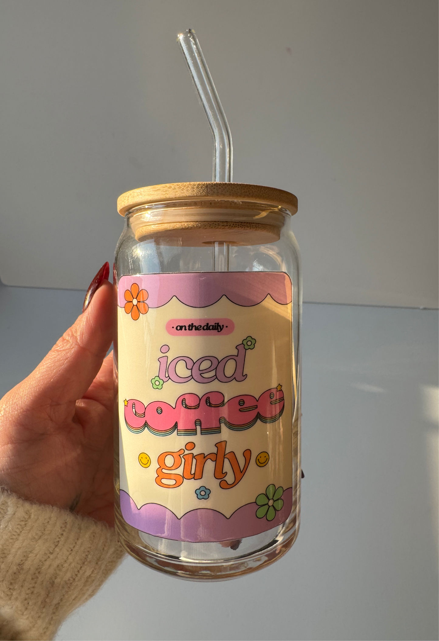 16oz Libbey Glass can Iced coffee girly