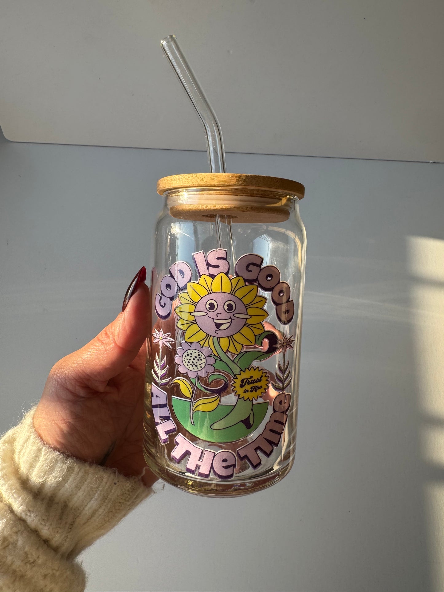 16oz Libbey Glass Can God is good all the time