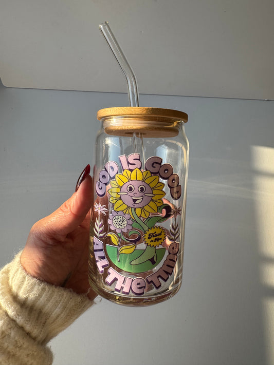 16oz Libbey Glass Can God is good all the time